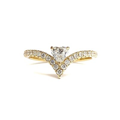 0.32 ct Heart, V Shaped, Diamond Engagement Ring