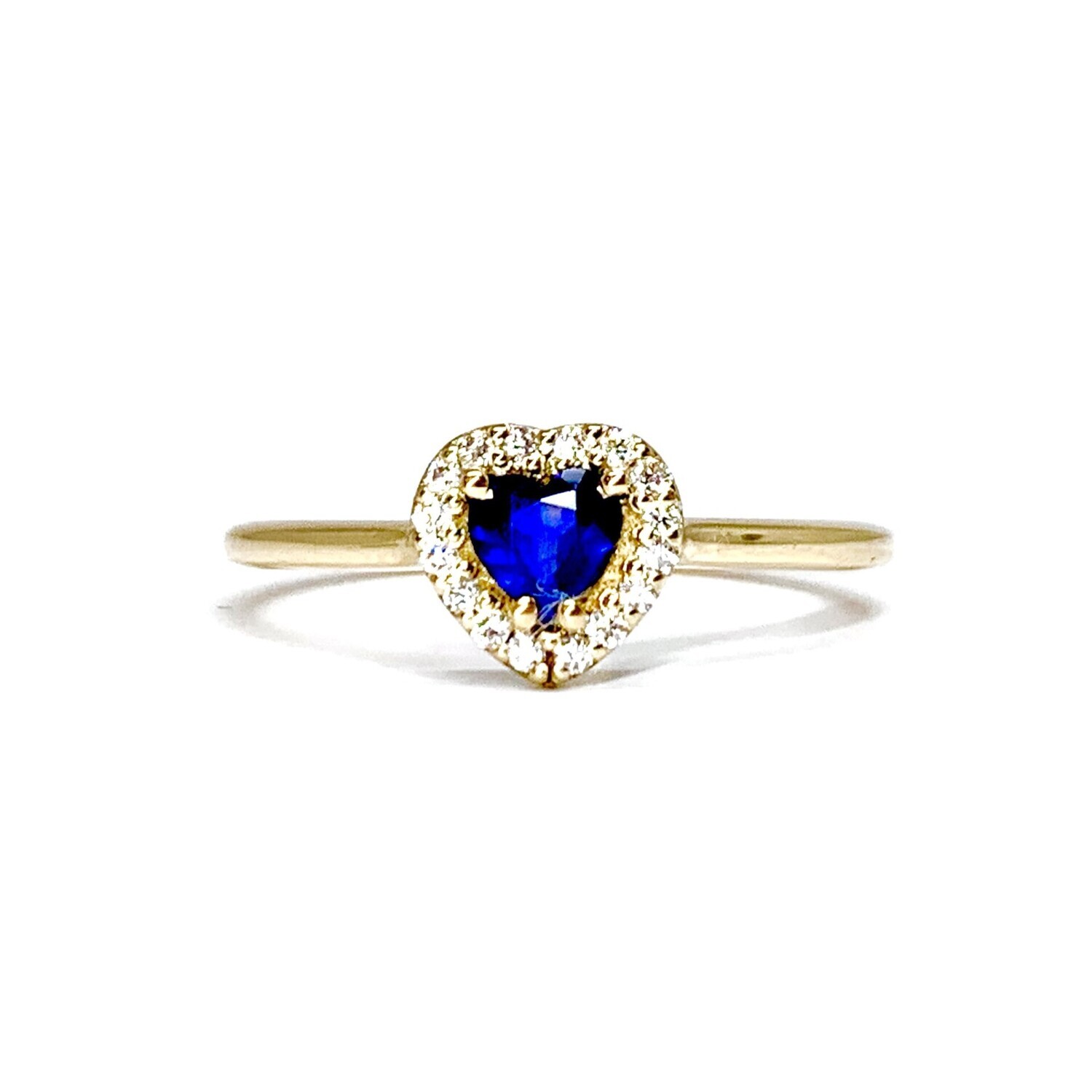 0.3 ct Heart Shaped Blue Sapphire, Halo Diamond Ring