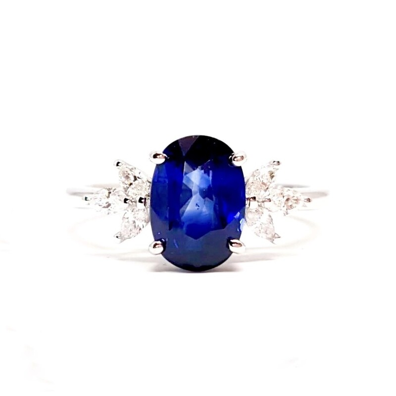 Oval 2.2 ct Deep Blue Sapphire, Diamond Ring