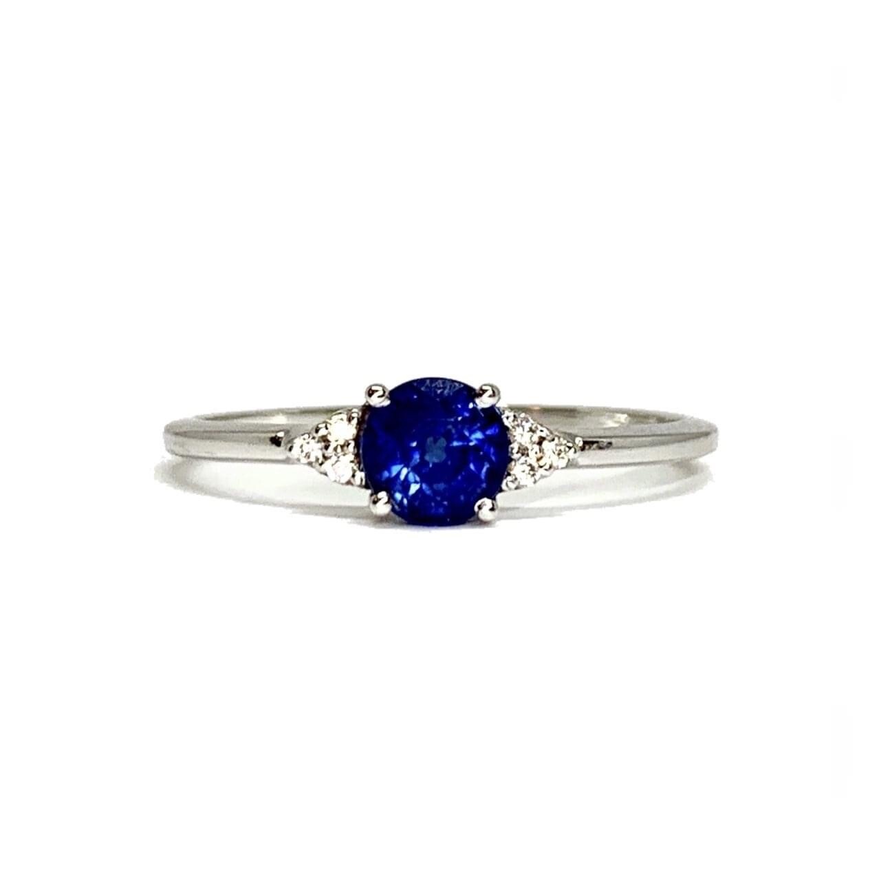 0.5 ct Round Blue Sapphire, Diamond Ring