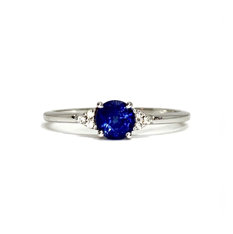 0.5 ct Round Blue Sapphire, Diamond Ring