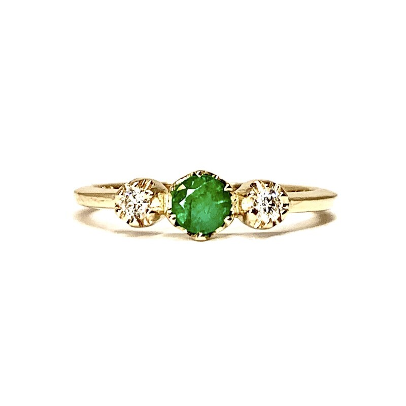 0.3 ct Round Emerald and Diamond Ring