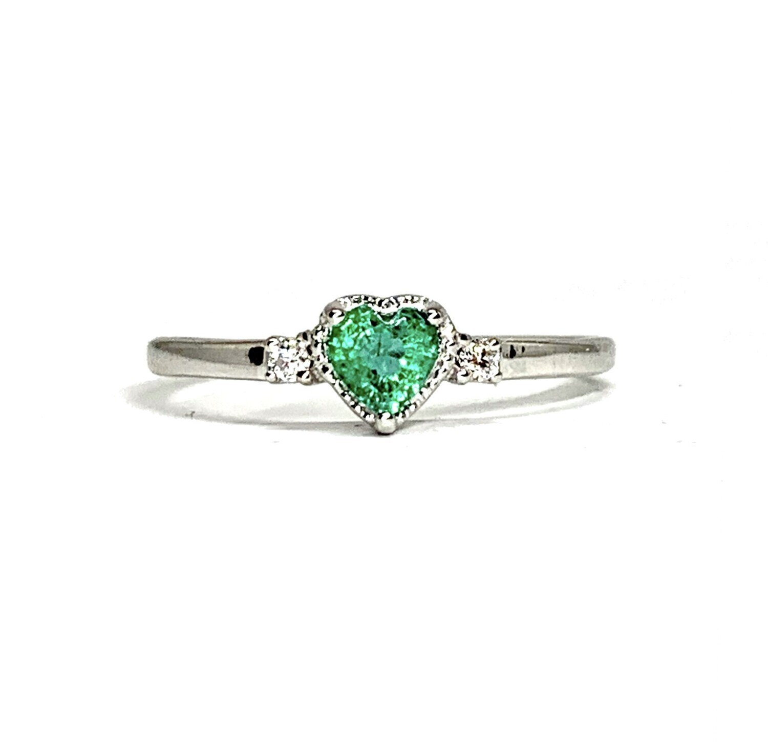 0.3 ct Heart Shaped Emerald, and Diamond Ring