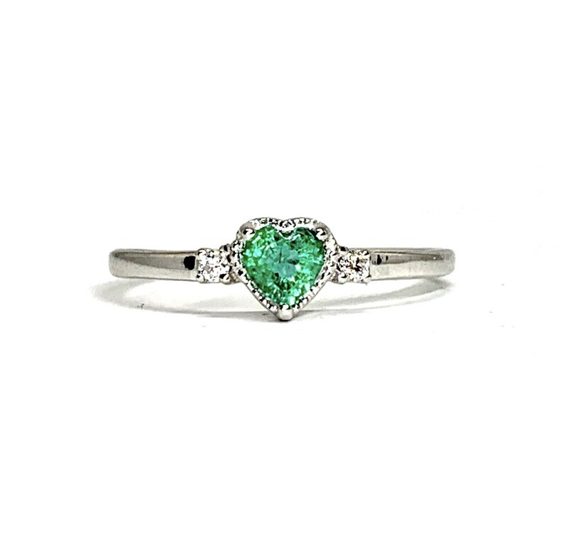 0.3 ct Heart Shaped Emerald, and Diamond Ring