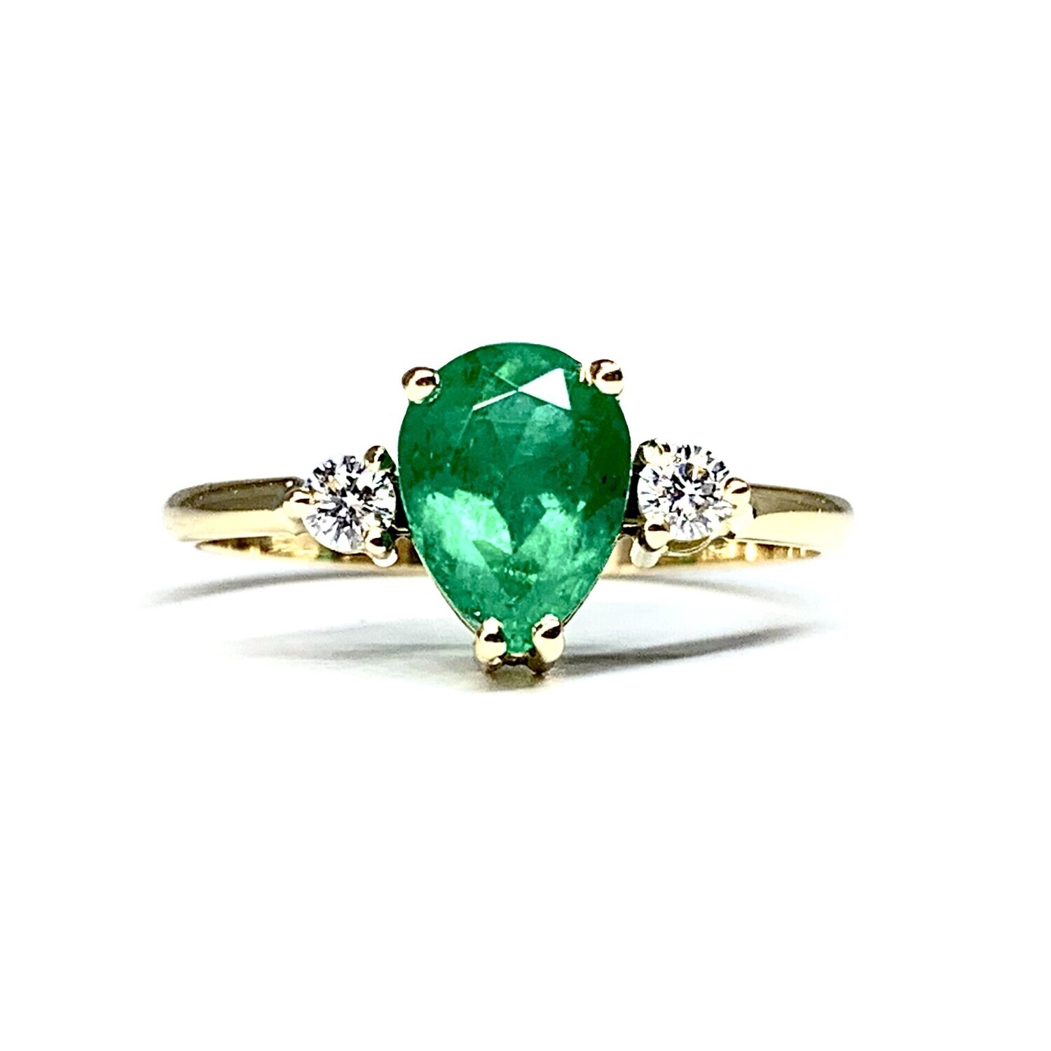 1.5 ct Pear Shaped, Emerald and Diamond Ring