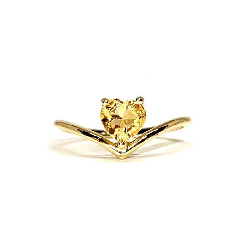 1 ct Heart Shaped Citrine, V-Shaped Ring
