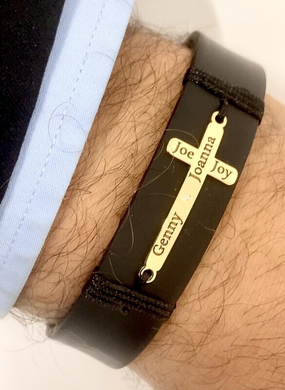 Personalized Cross, Names Diamond, Rubber Bracelet