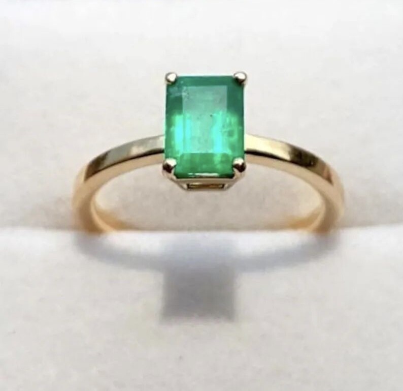 1.2 ct Vivid Green, Emerald Cut Emerald Ring
