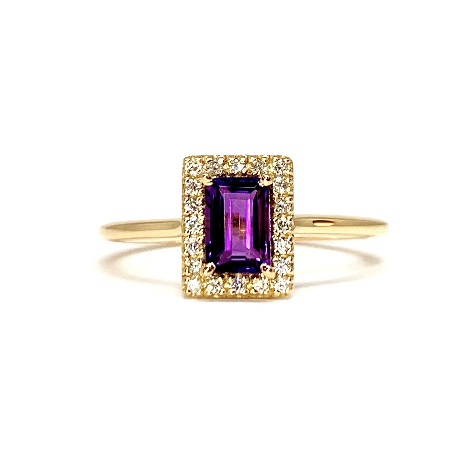 Emerald Cut 0.5 ct Amethyst, Halo Diamond Ring