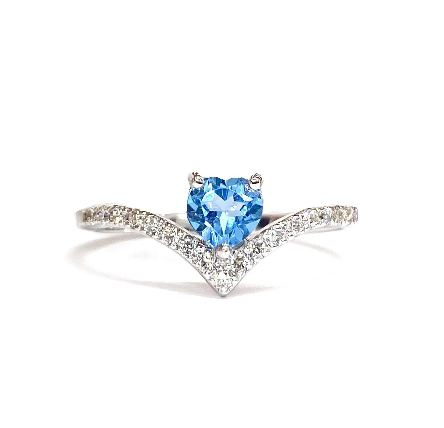 V-Shaped 1 ct Blue Topaz, Diamond Ring