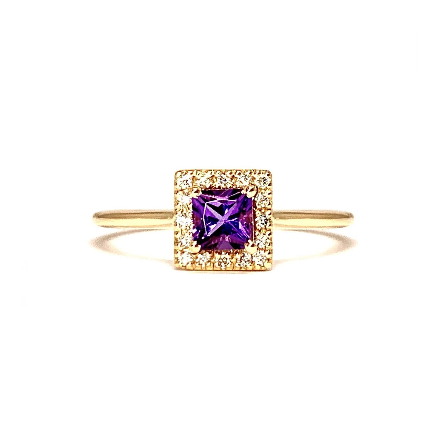 Princess Cut 0.3 ct Amethyst, Diamond Ring