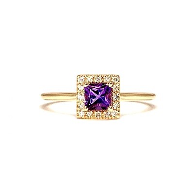 Princess Cut 0.3 ct Amethyst, Diamond Ring