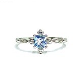 Princess cut 0.3 ct Blue Topaz, Diamond Ring