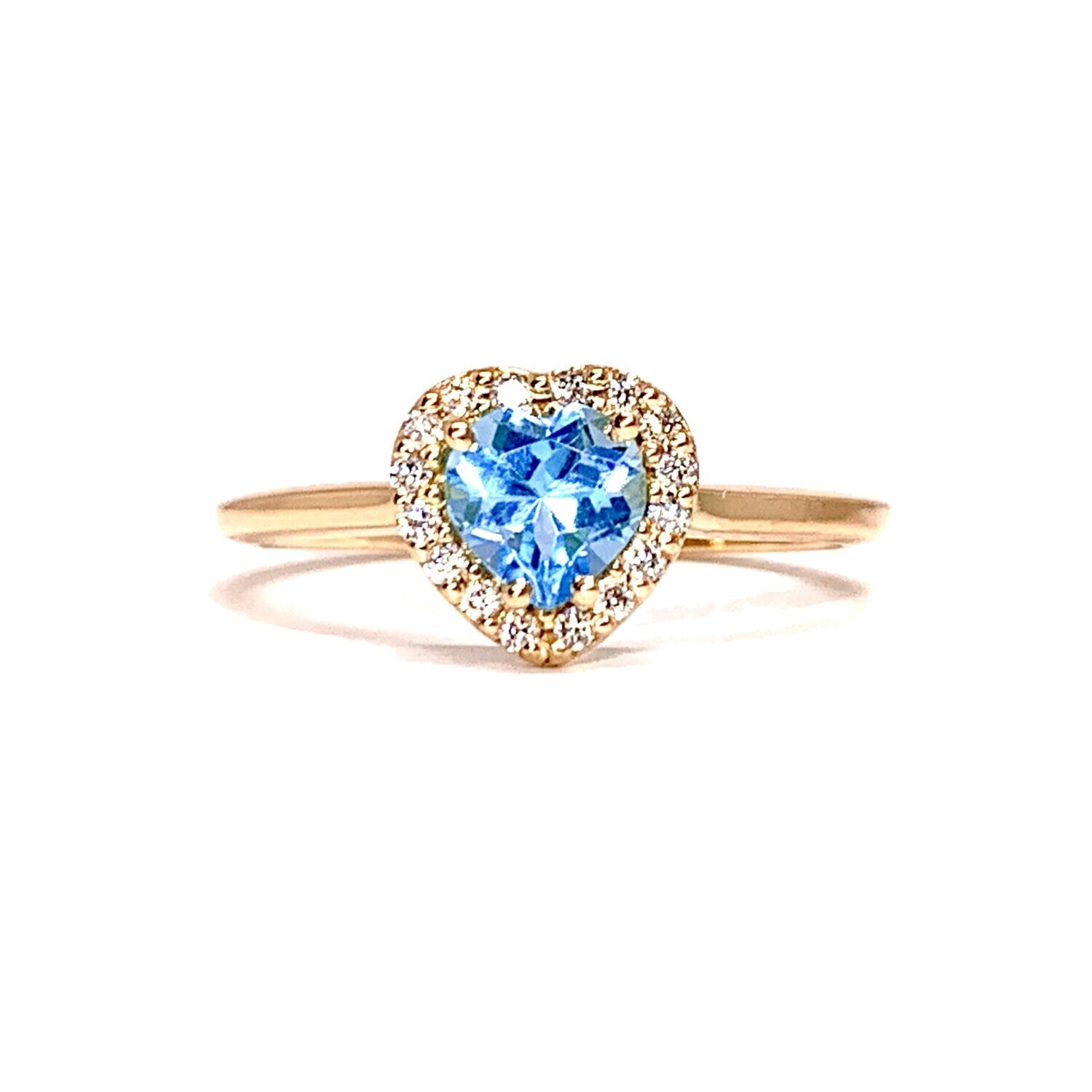Heart Shaped 0.5 ct Blue Topaz, Halo Diamond Ring