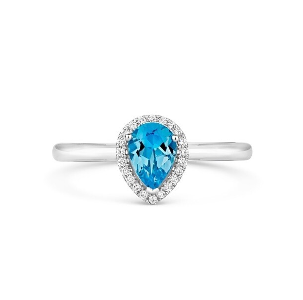 Pear Shaped 0.5 ct Blue Topaz, Diamond Ring