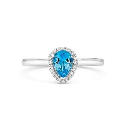 Pear Shaped 0.5 ct Blue Topaz, Diamond Ring