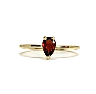 Pear Shaped Red Garnet, Four Prong Ring