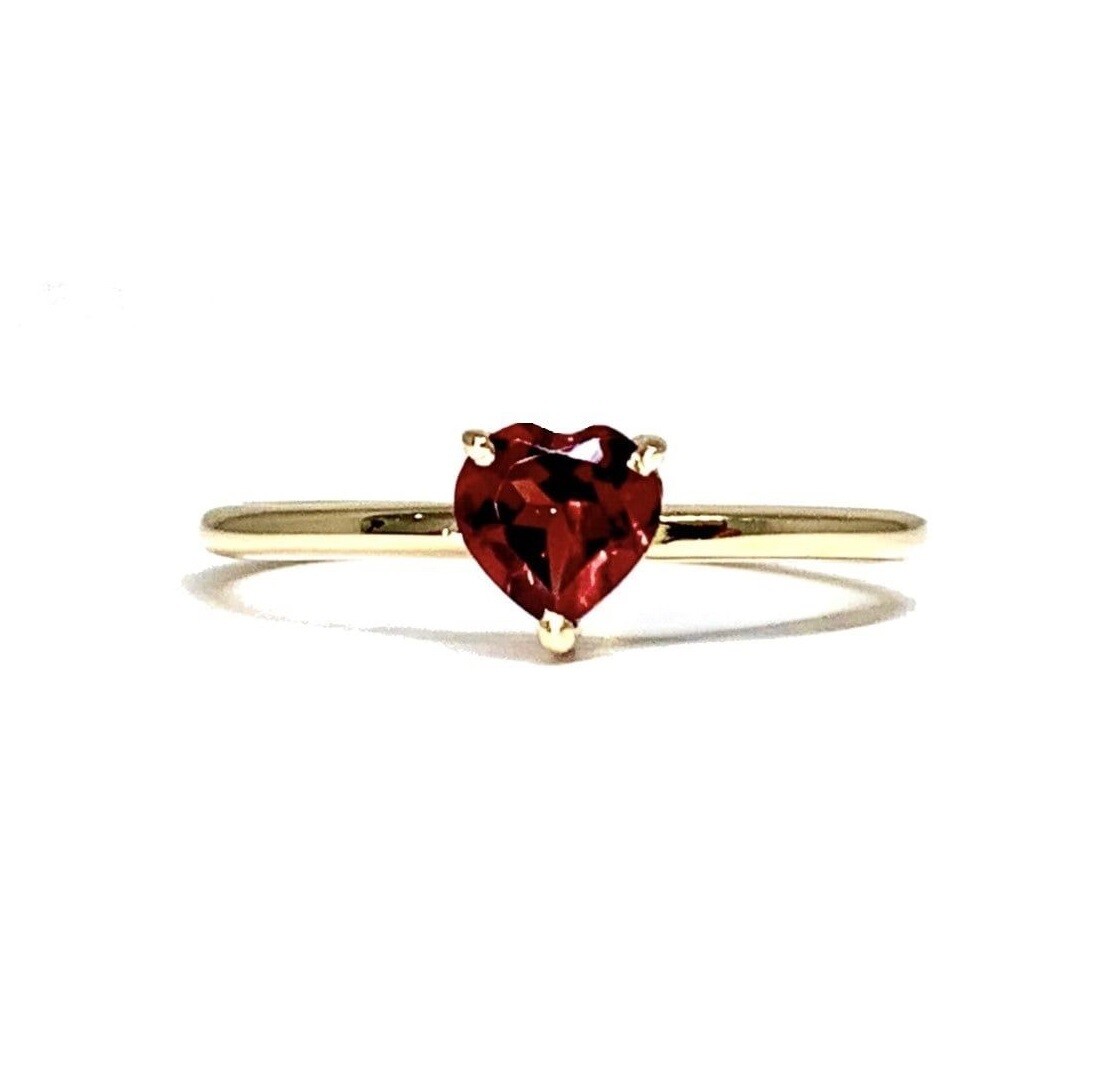 Heart Shaped 0.5 ct Red Garnet, Three Prong Ring