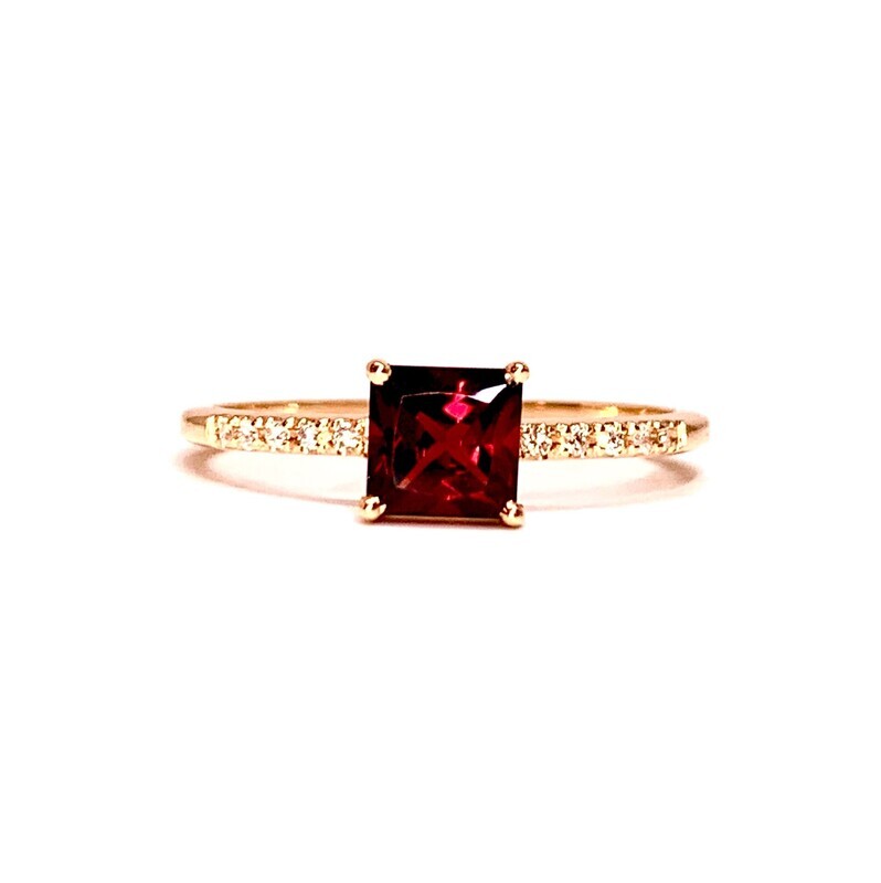 Princess Cut 0.5 ct Red Garnet, Pave Diamond Ring