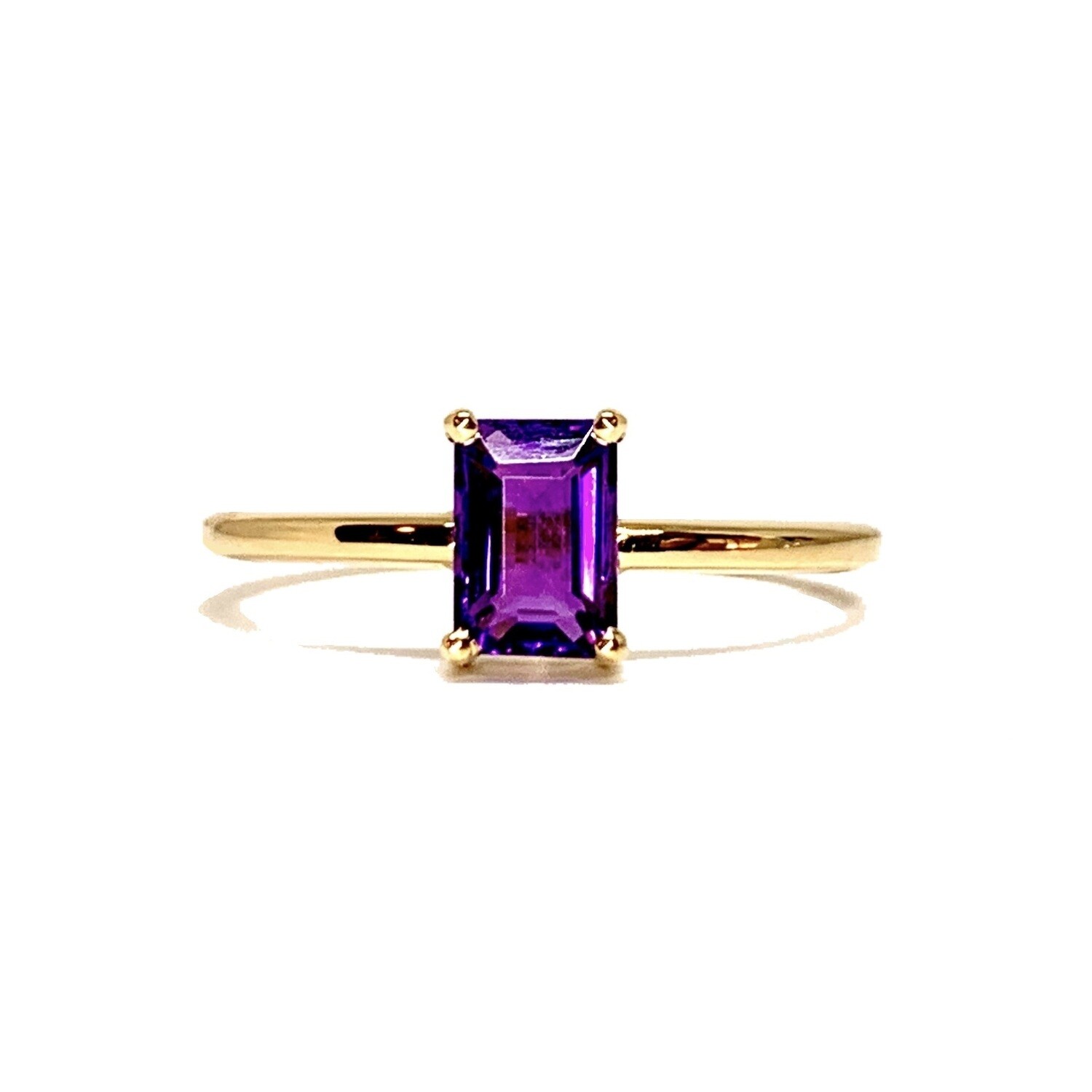 Four Prongs Emerald Cut Amethyst Ring