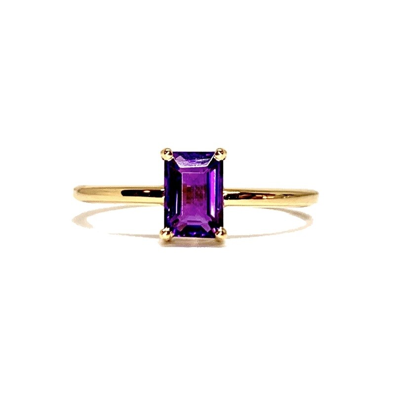 Four Prongs Emerald Cut Amethyst Ring