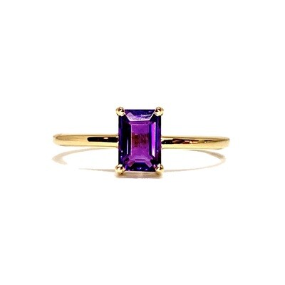 Four Prongs Emerald Cut Amethyst Ring