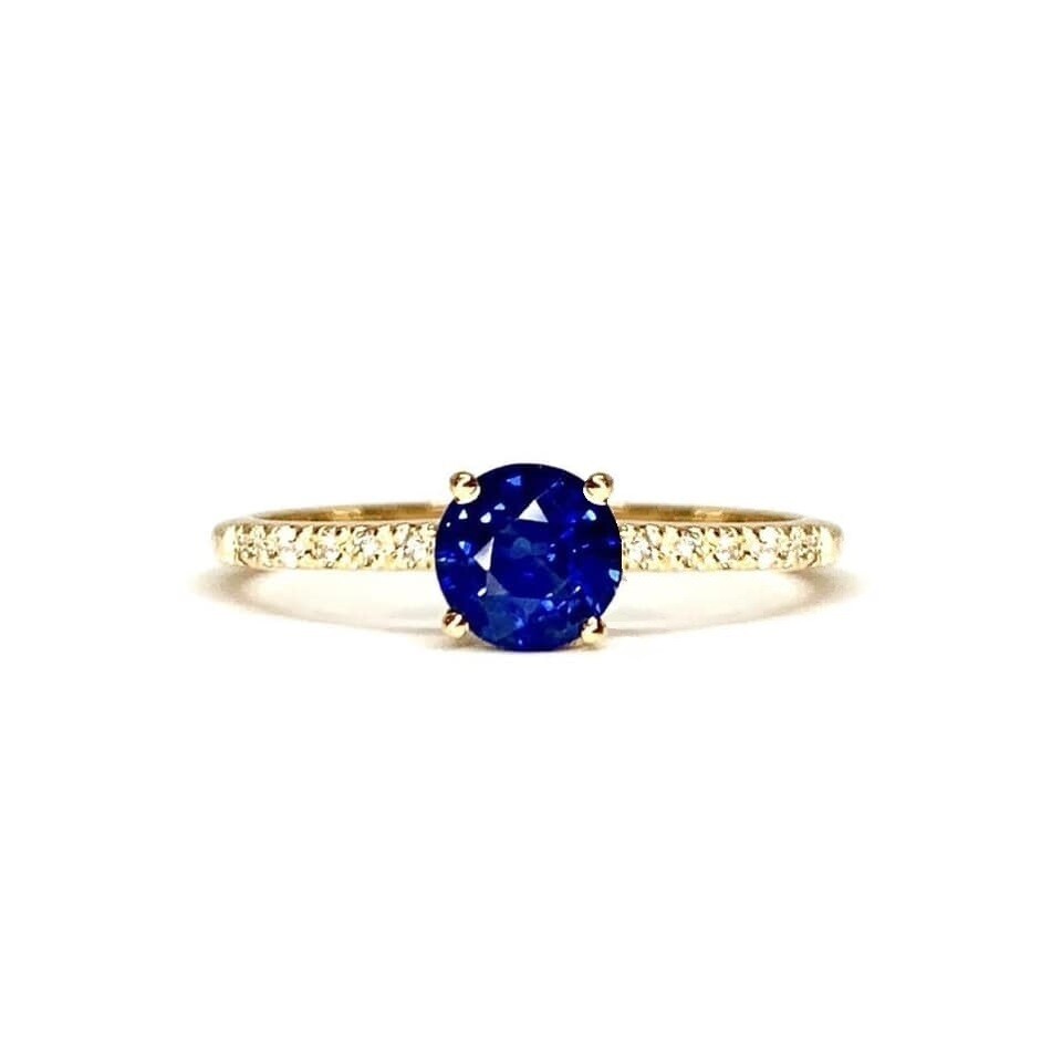 0.5 ct Round Blue Sapphire, Pave Diamond Ring