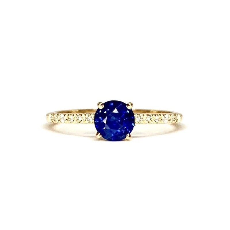 0.5 ct Round Blue Sapphire, Pave Diamond Ring