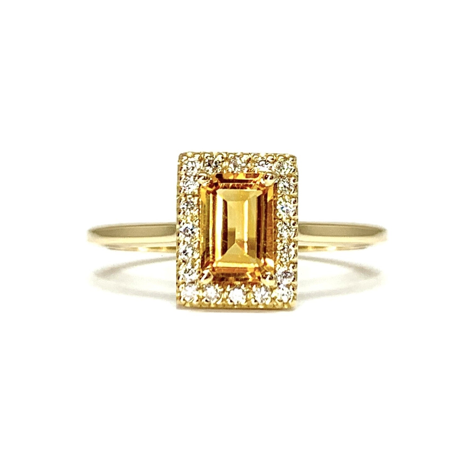 0.5 ct Emerald Cut Citrine, and Diamond Ring