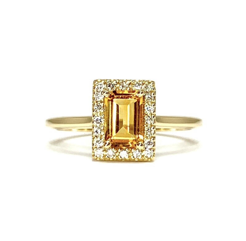 0.5 ct Emerald Cut Citrine, and Diamond Ring