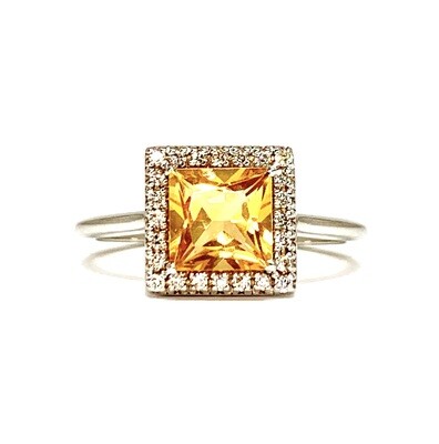 1.5 ct Emerald Cut Citrine, and Diamond Ring