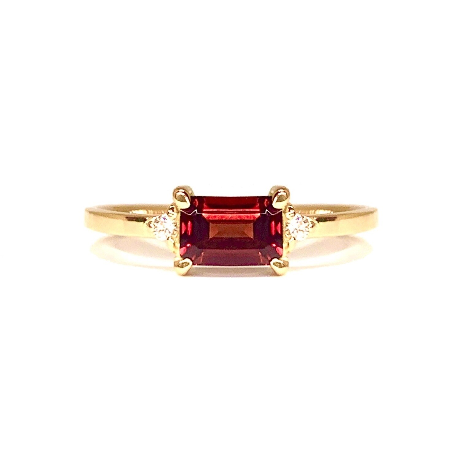 Emerald Cut 0.5 ct Red Garnet, Diamond Ring