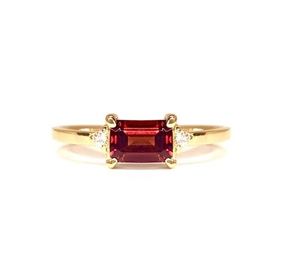 Emerald Cut 0.5 ct Red Garnet, Diamond Ring