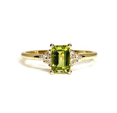 Emerald Cut 0.5 ct Peridot, Diamond Ring