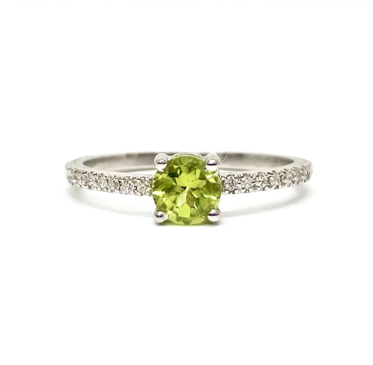 Round Peridot 0.5 ct, Pave Diamond Ring