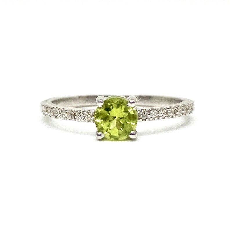 Round Peridot 0.5 ct, Pave Diamond Ring