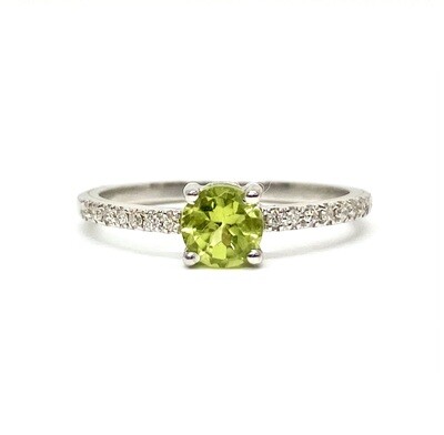 Round Peridot 0.5 ct, Pave Diamond Ring