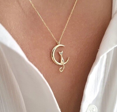 Cat Inside a Moon Necklace