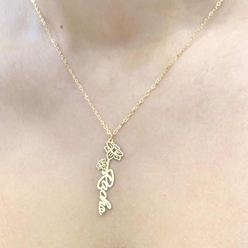 Personalized Small Size Name Flower Necklace