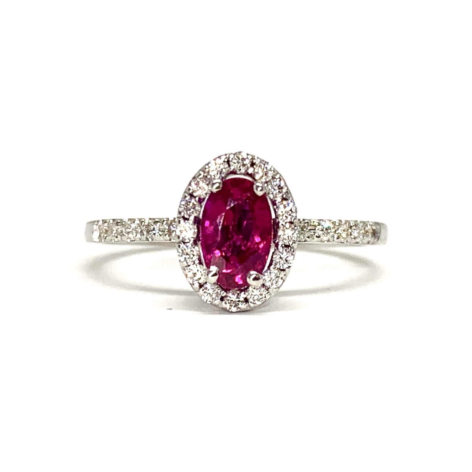 Oval 0.5 ct Ruby, Full Halo Diamond Ring