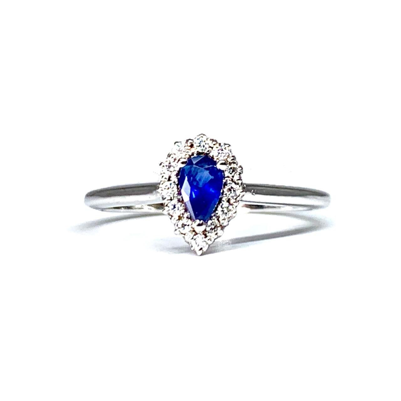 Pear Shaped 0.3 ct Blue Sapphire, Halo Diamond Ring