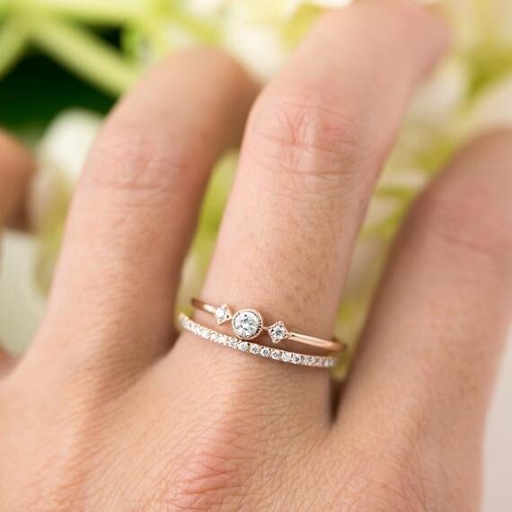 Small Three Diamond Bezel Diamond Set