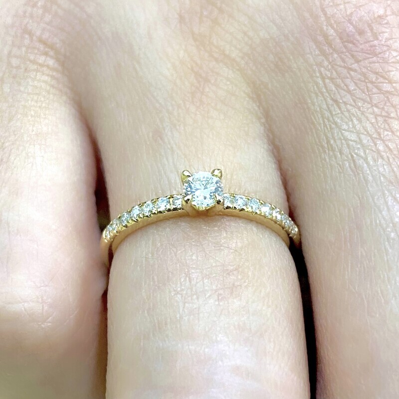 Four Prongs 0.27 ct, Pave Diamond Ring