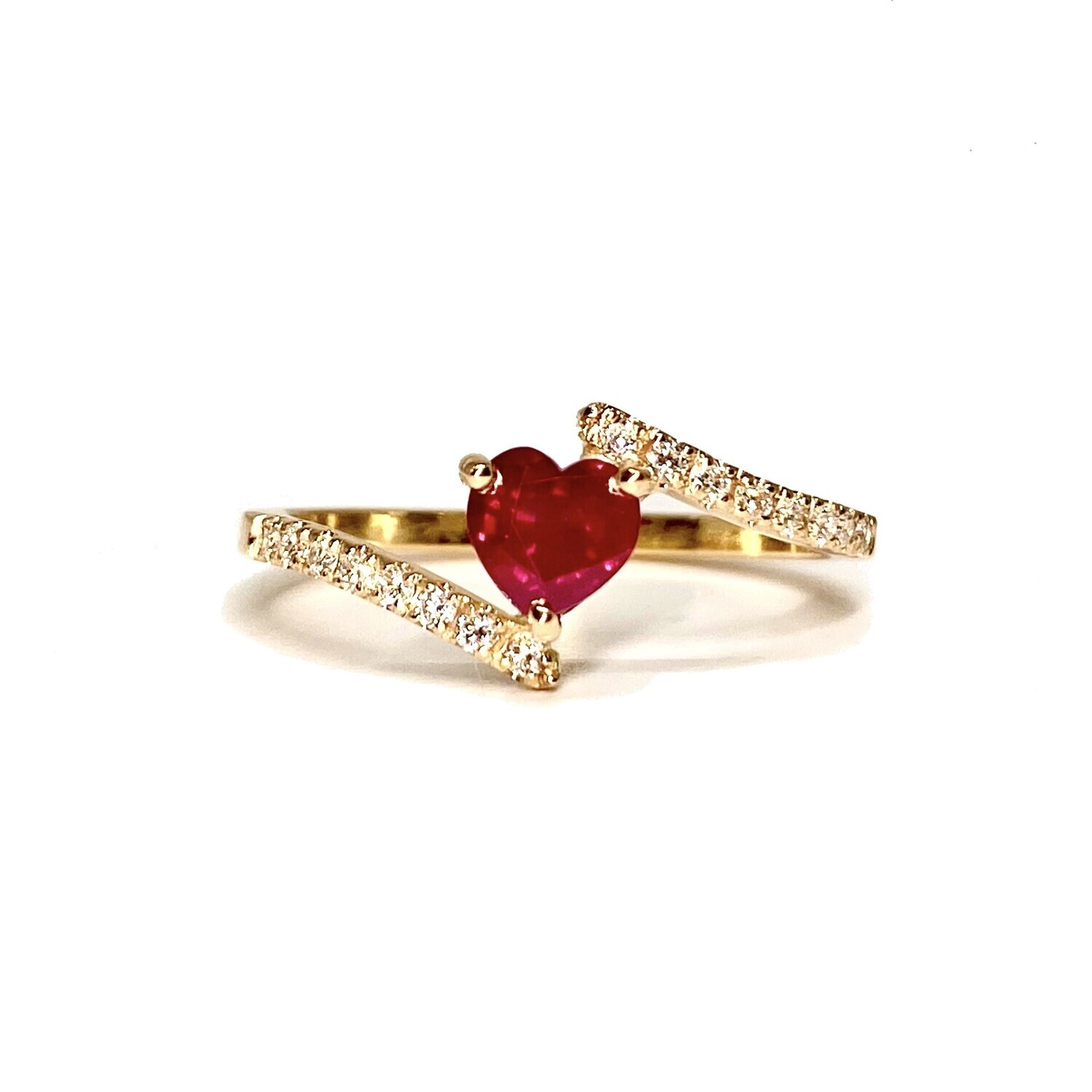Heart Shaped 0.5 ct Ruby, Twisted Diamond Ring