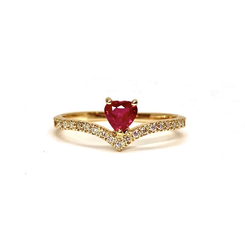 Heart Shaped 0.3 ct Red Ruby, and Diamond Ring