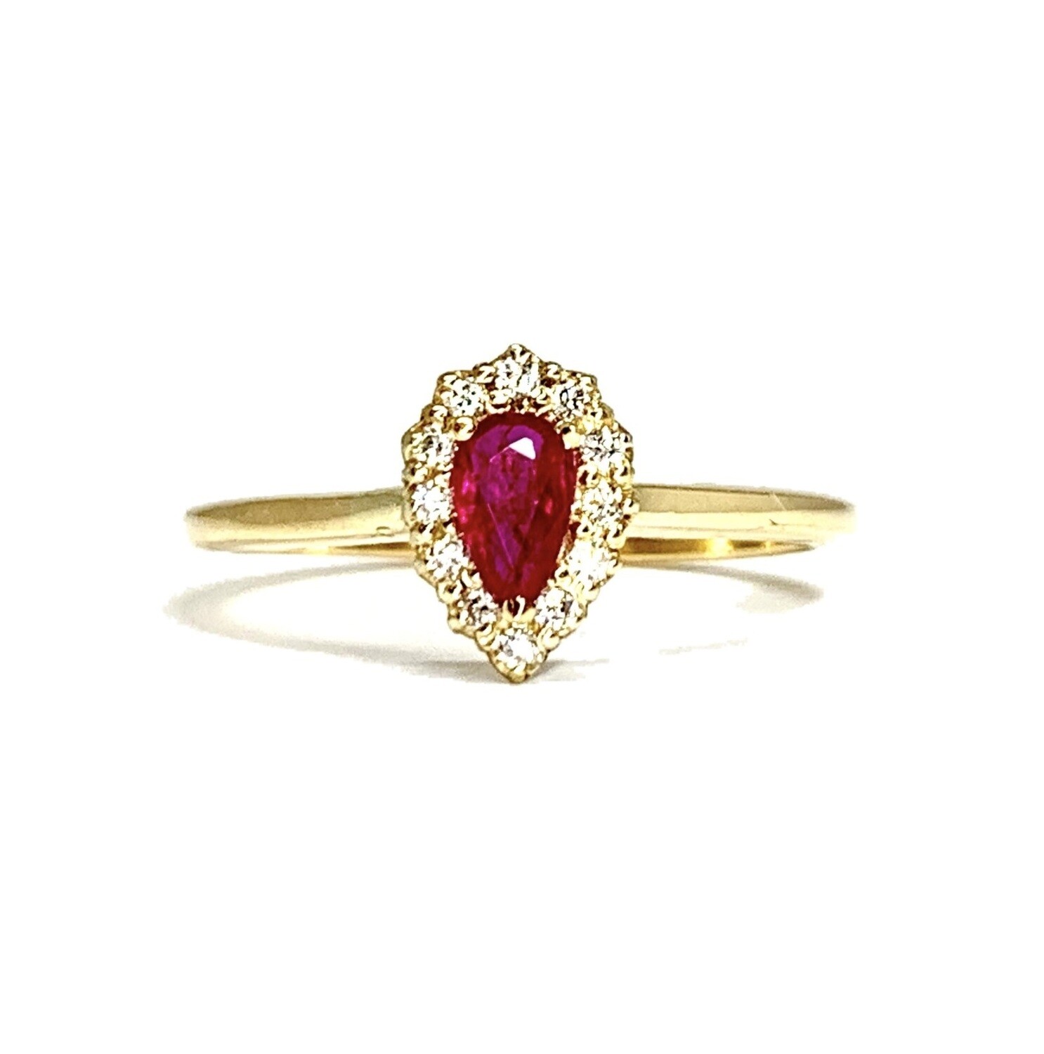 Pear Shaped 0.3 ct Ruby, Halo Diamond Ring