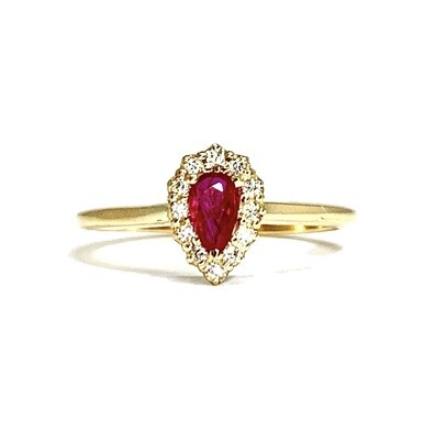 Pear Shaped 0.3 ct Ruby, Halo Diamond Ring