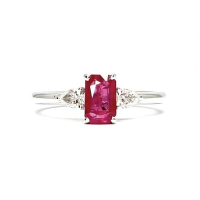 Emerald Cut 1.1 ct Ruby, and Diamond Ring