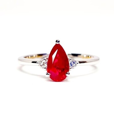 Pear Shaped 1.2 ct Vivid Red Ruby, Diamond Ring