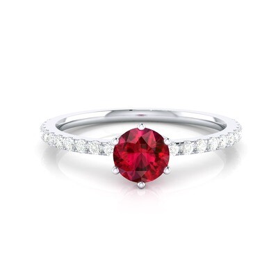 Round 0.5 ct Vivid Red Ruby, Pave Diamond Ring